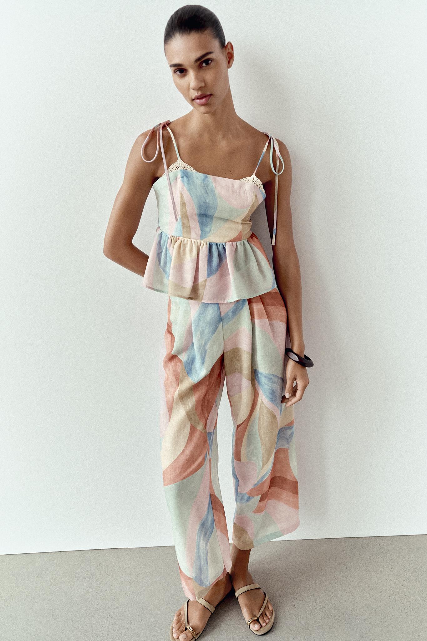 PRINTED WIDE LEG PANTS